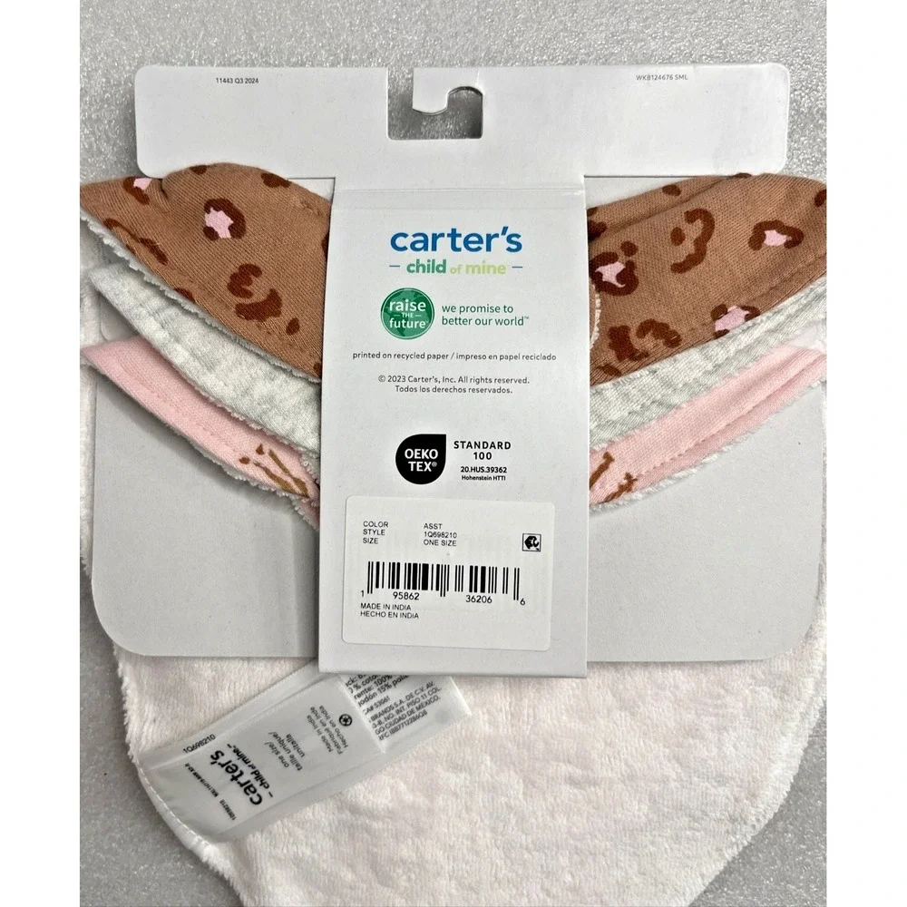 Carter's Child of Mine Baby Bandana Bibs Cheetah Giraffe 3-Pack Snap Closure NEW
